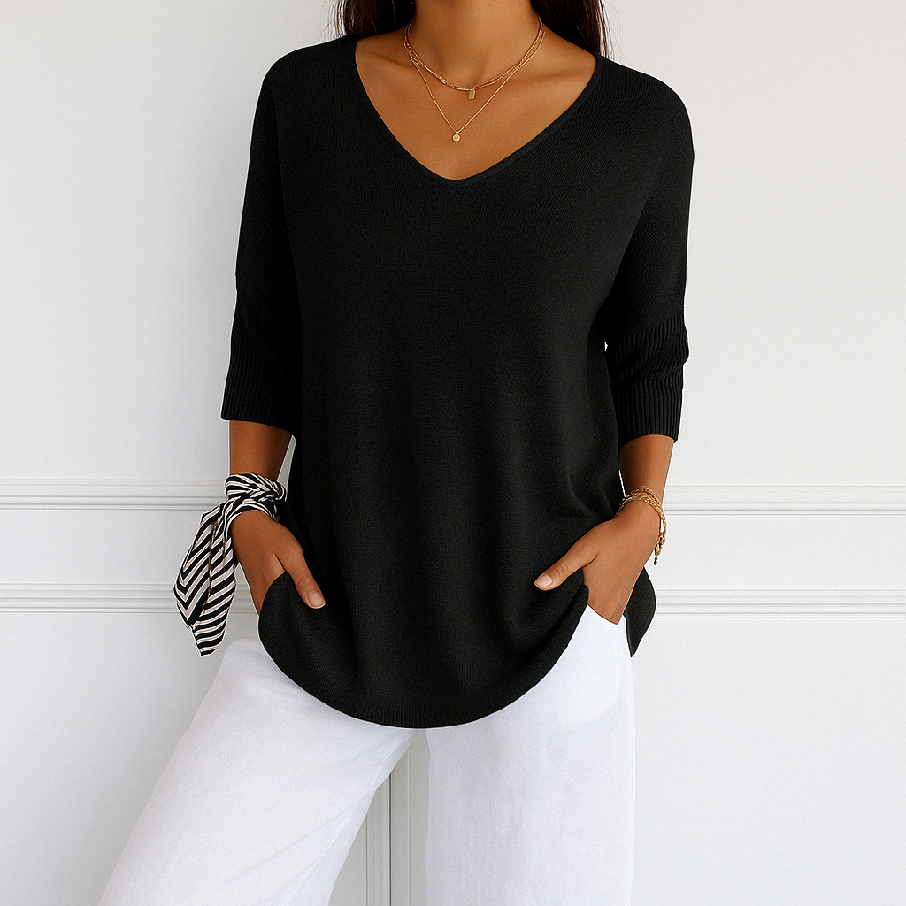 V-Neck Short Sleeve Women's Sweater in Lightweight Fabric for Effortless Summer Style 8