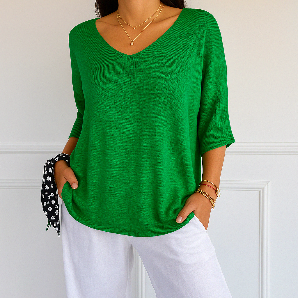 V-Neck Short Sleeve Women's Sweater in Lightweight Fabric for Effortless Summer Style 9