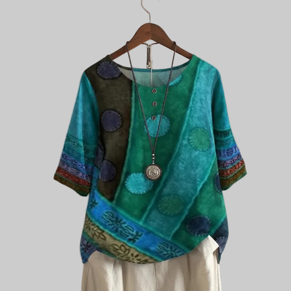 Valarie - Colorful Bohemian Patchwork Top, Lightweight & Travel Friendly 1
