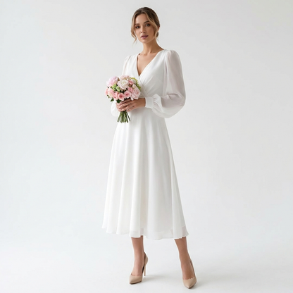 Elegant Bishop Sleeve Midi Dress