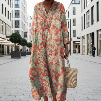 Floral Polyester Wrap Dress
