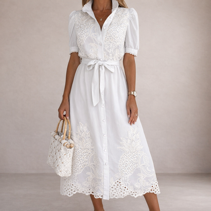 Graceful Lace Maxi Shirt Dress