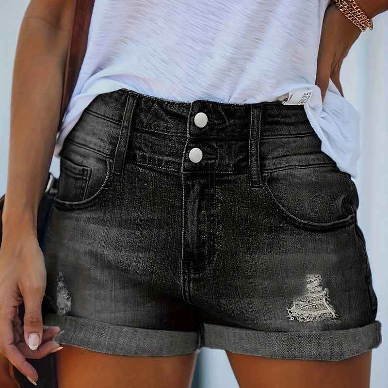 Retro Denim Shorts Double Button
