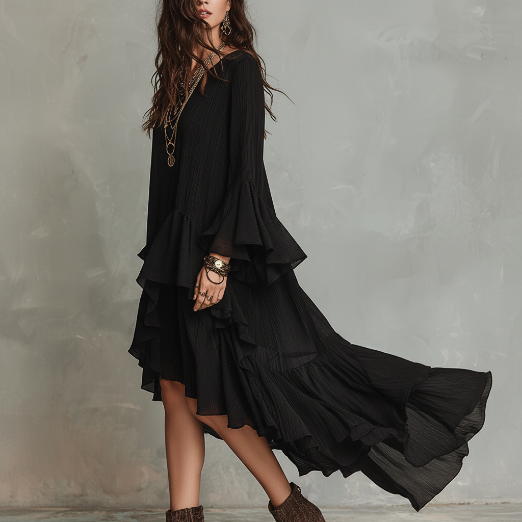 Graceful Chiffon Ruffle Midi Dress