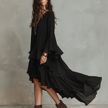 Graceful Chiffon Ruffle Midi Dress