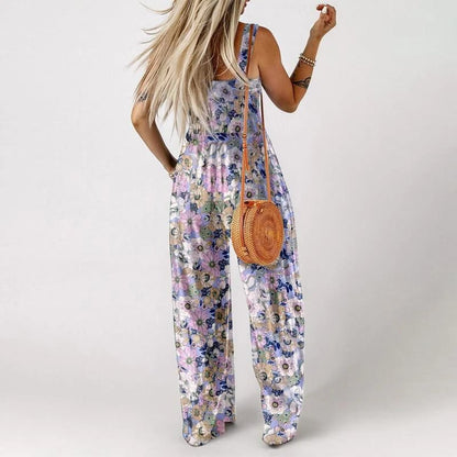 Floral Jumpsuit Smocked Bust