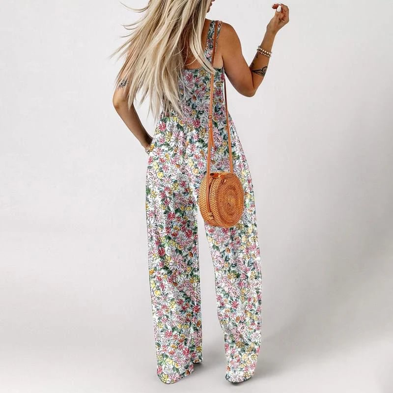 Floral Jumpsuit Smocked Bust