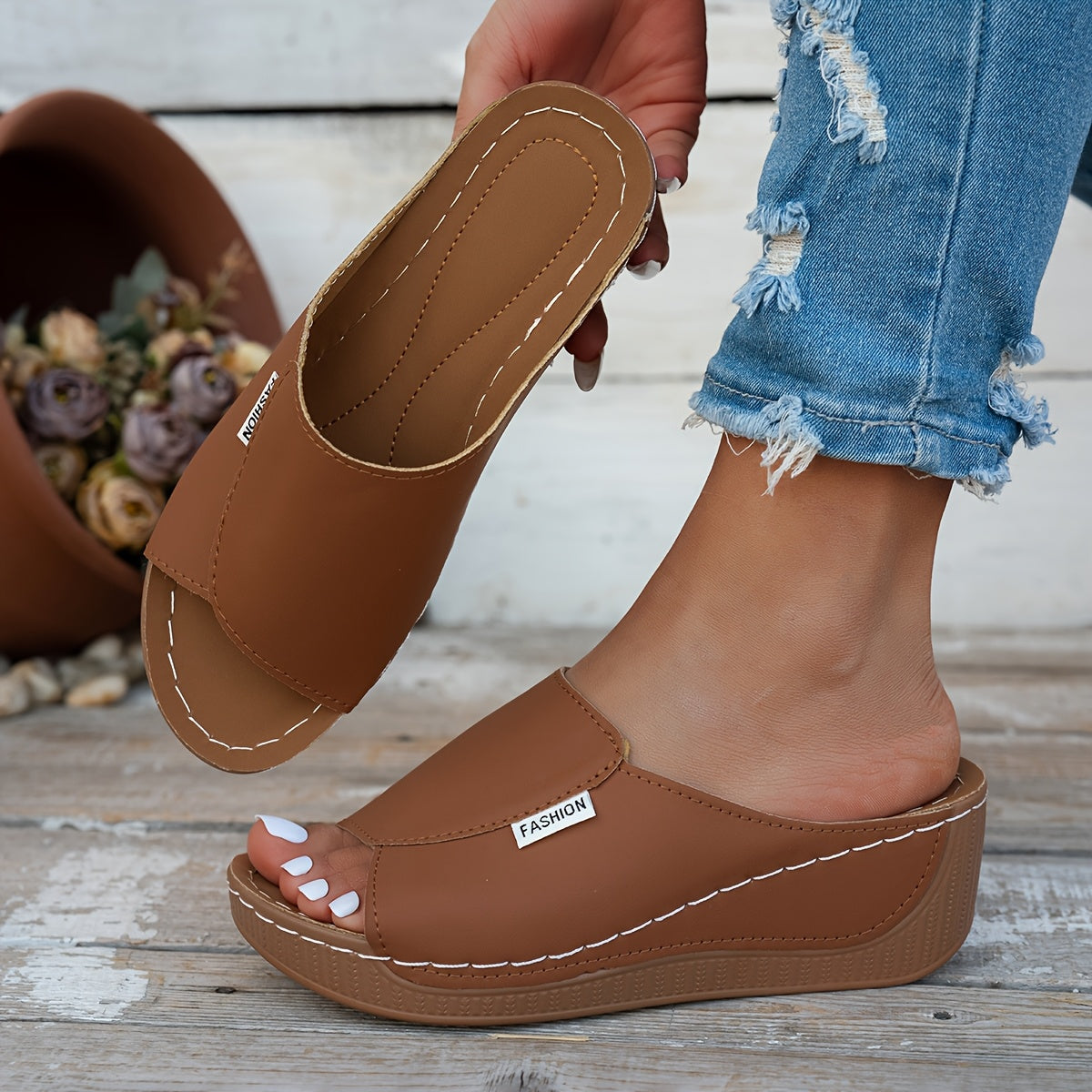 Open Toe Wedge Comfort Slides