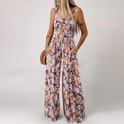 Floral Jumpsuit Smocked Bust