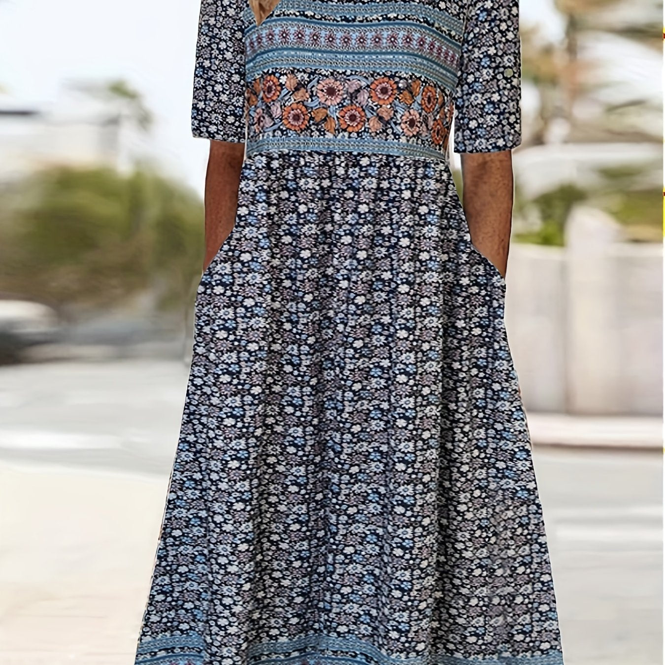 Boho Floral Maxi Dress With Pockets