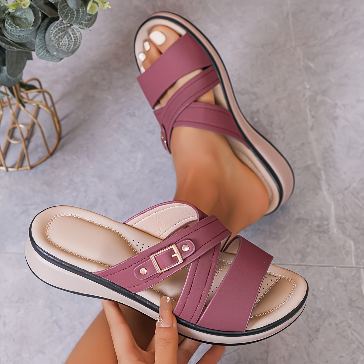 Cross Strap Comfort Slide Sandals