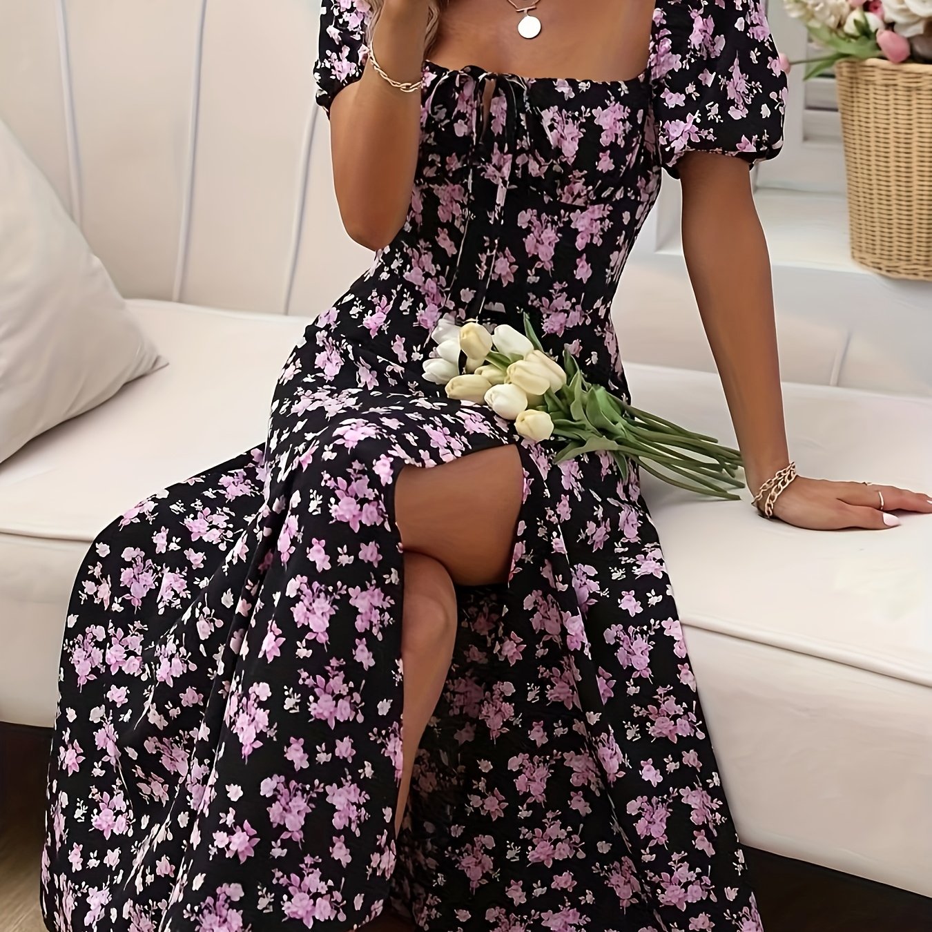 Floral Slit Midi Dress