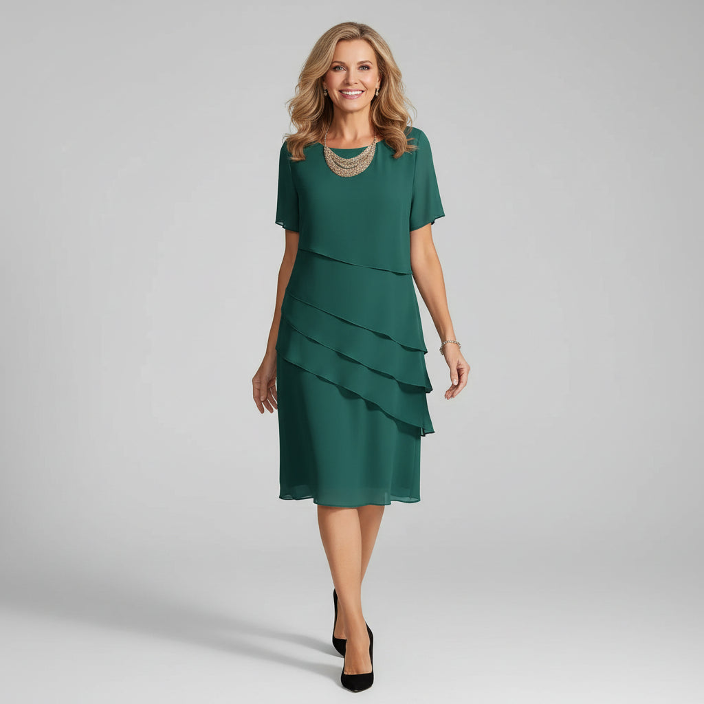 Airy Chiffon Midi Dress Layered