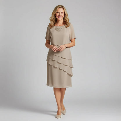 Airy Chiffon Midi Dress Layered
