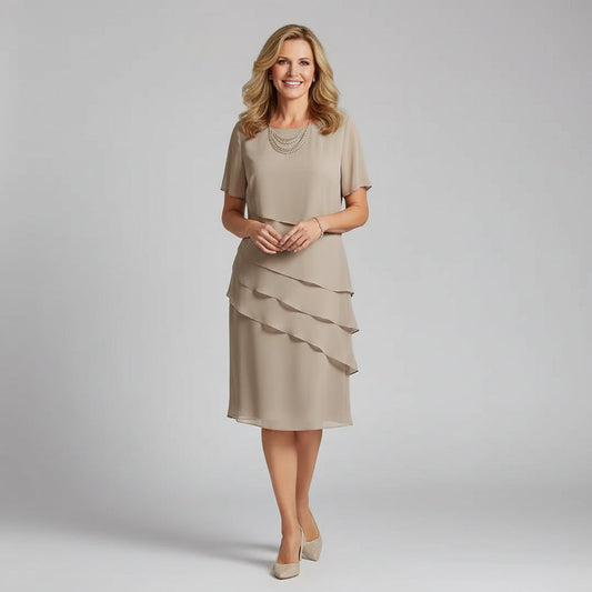 Airy Chiffon Midi Dress Layered