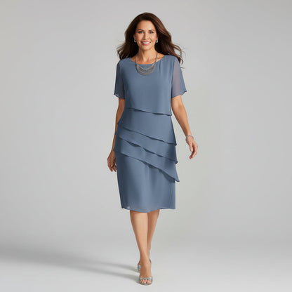 Airy Chiffon Midi Dress Layered