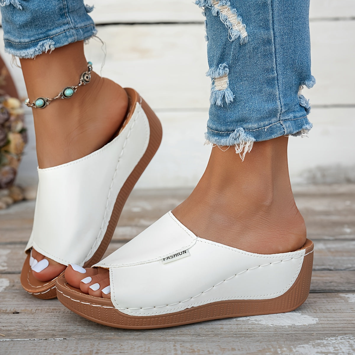 Open Toe Wedge Comfort Slides