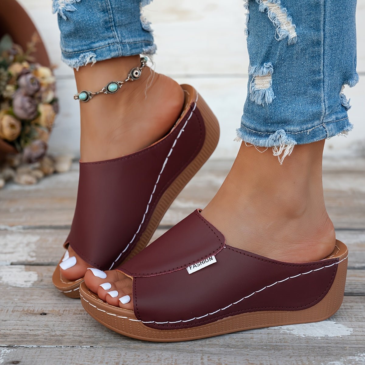Open Toe Wedge Comfort Slides