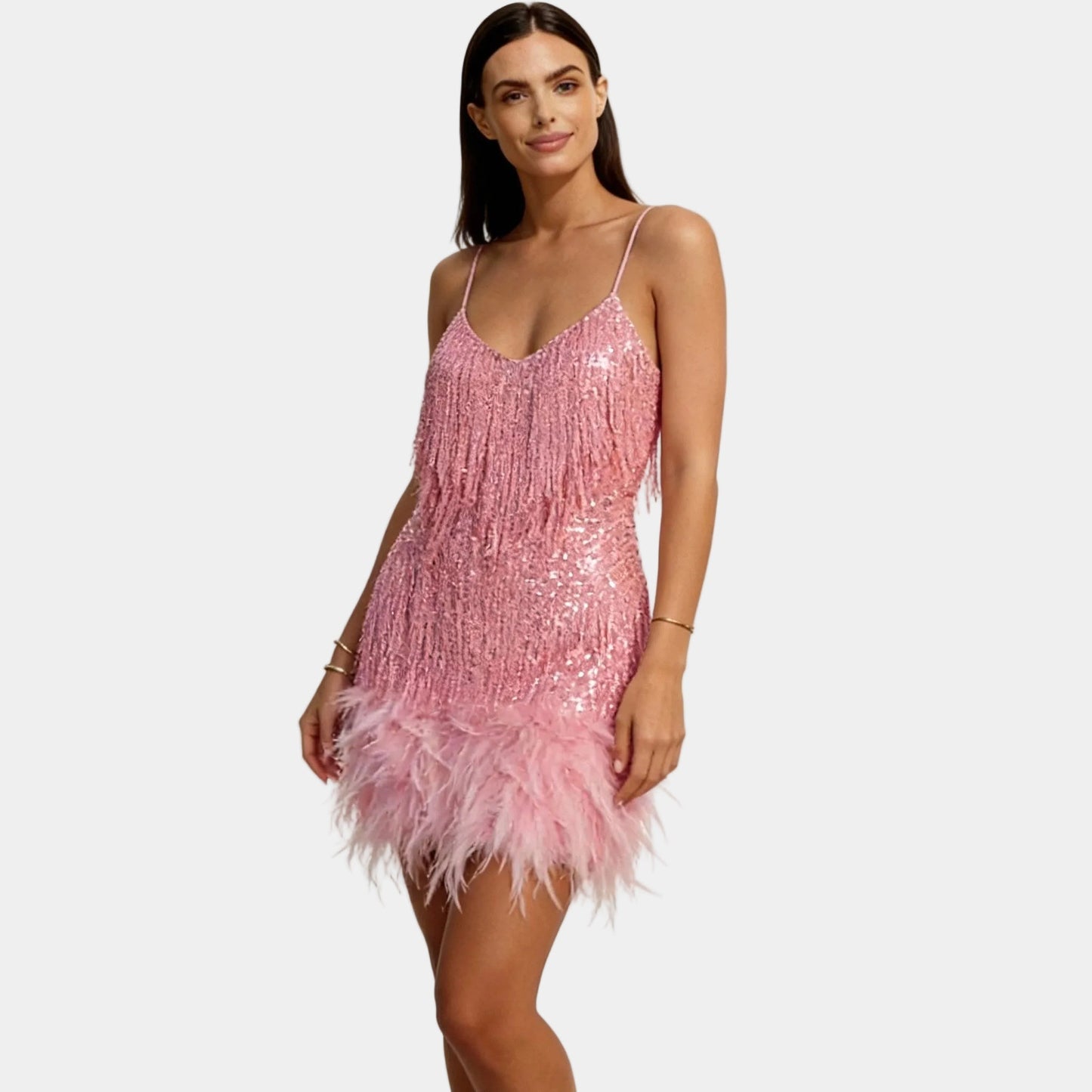 Luxurious Sequin Feather Mini Dress