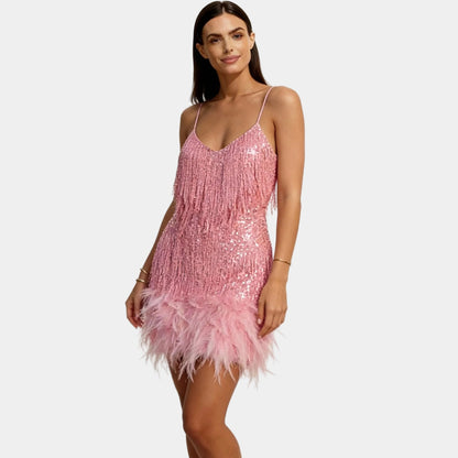 Luxurious Sequin Feather Mini Dress
