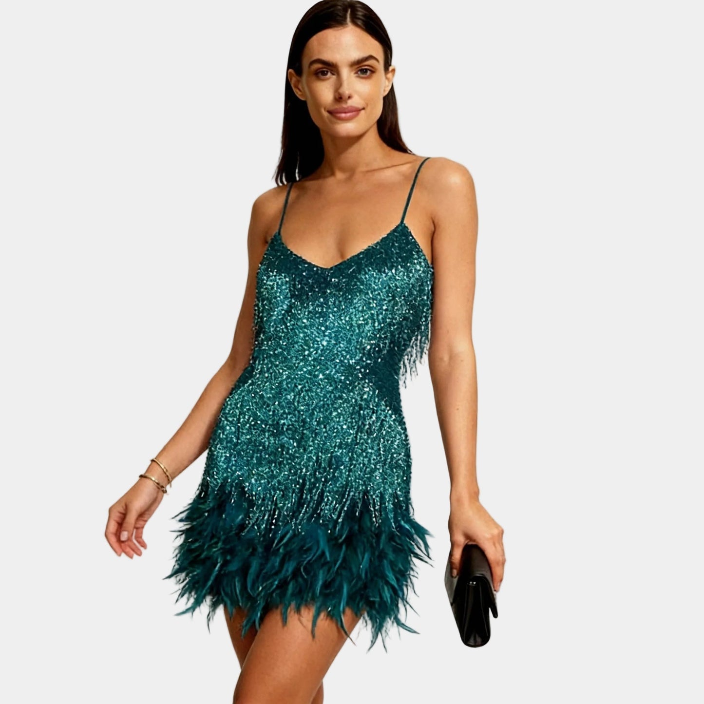Luxurious Sequin Feather Mini Dress