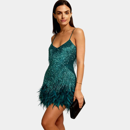 Luxurious Sequin Feather Mini Dress