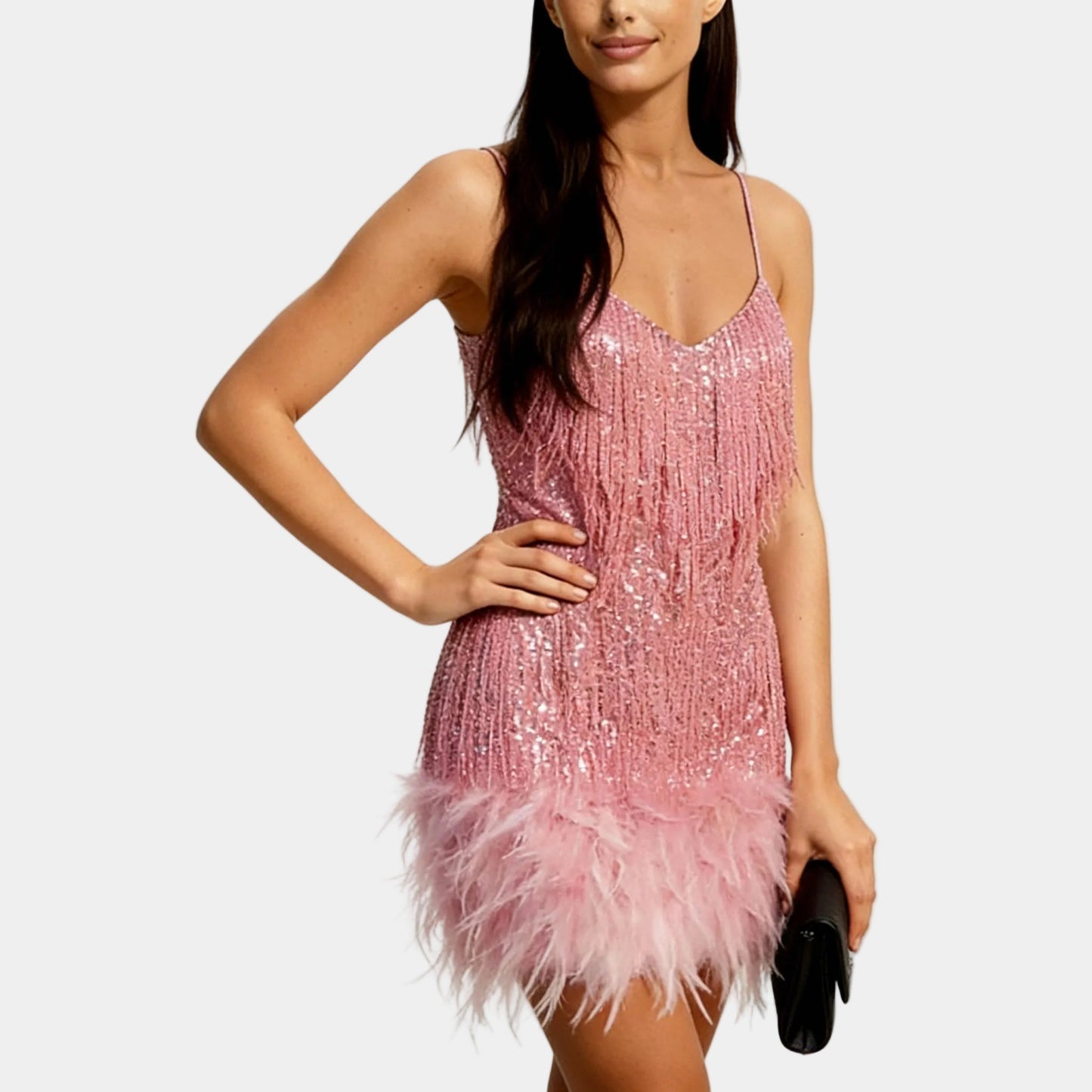 Luxurious Sequin Feather Mini Dress