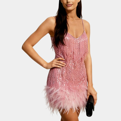 Luxurious Sequin Feather Mini Dress