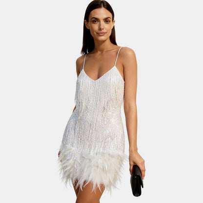 Luxurious Sequin Feather Mini Dress