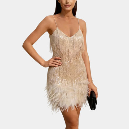 Luxurious Sequin Feather Mini Dress