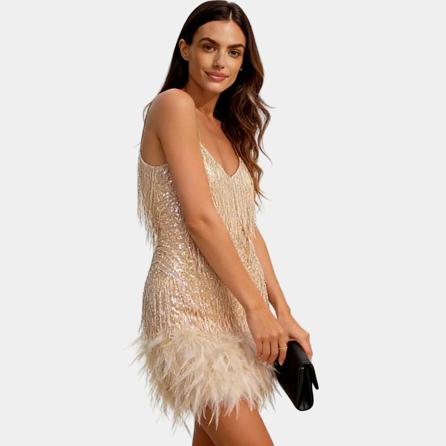 Luxurious Sequin Feather Mini Dress
