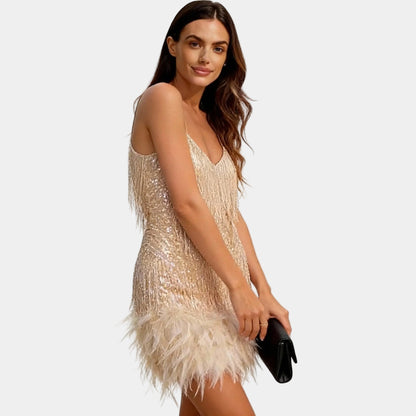 Luxurious Sequin Feather Mini Dress