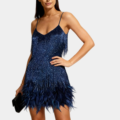 Luxurious Sequin Feather Mini Dress