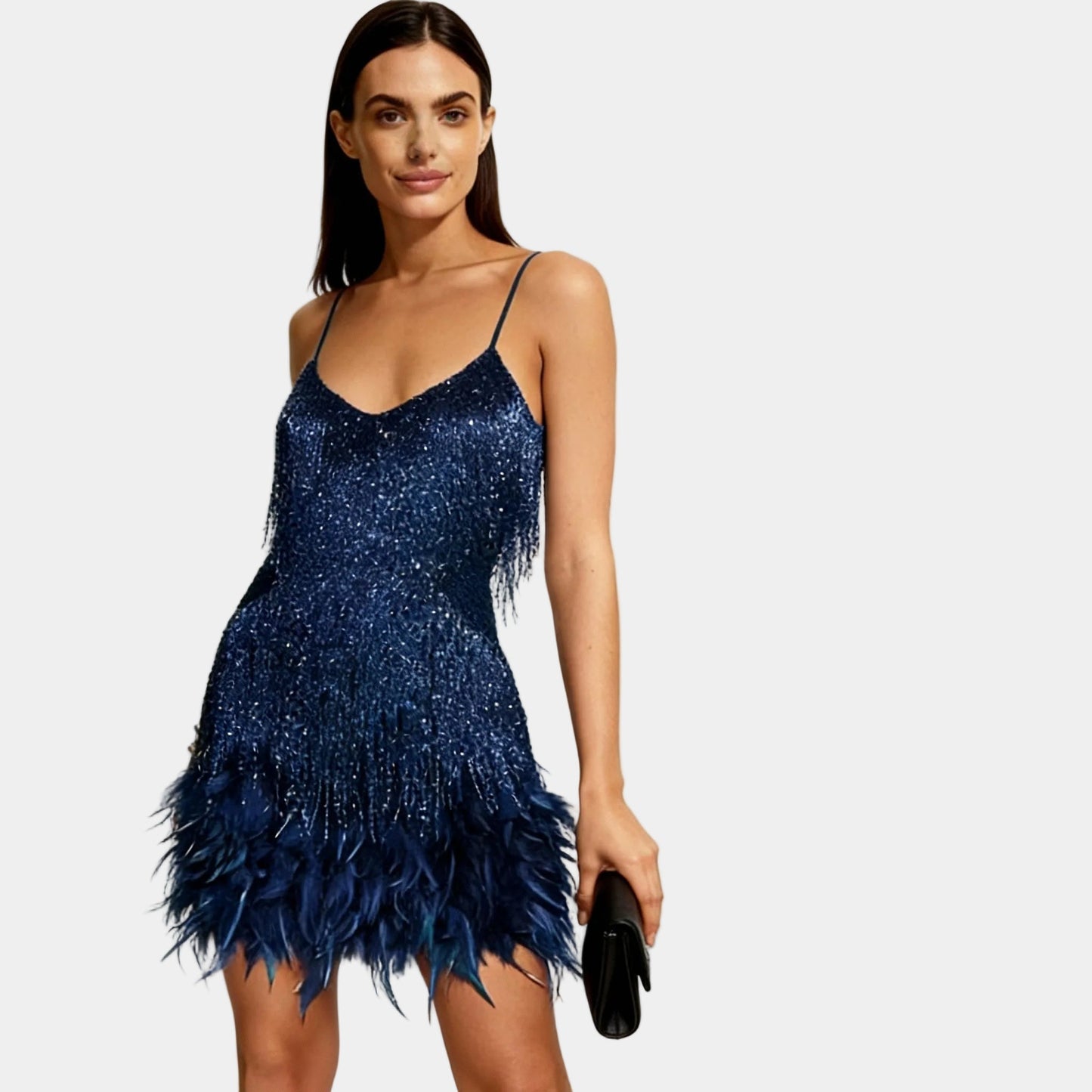 Luxurious Sequin Feather Mini Dress