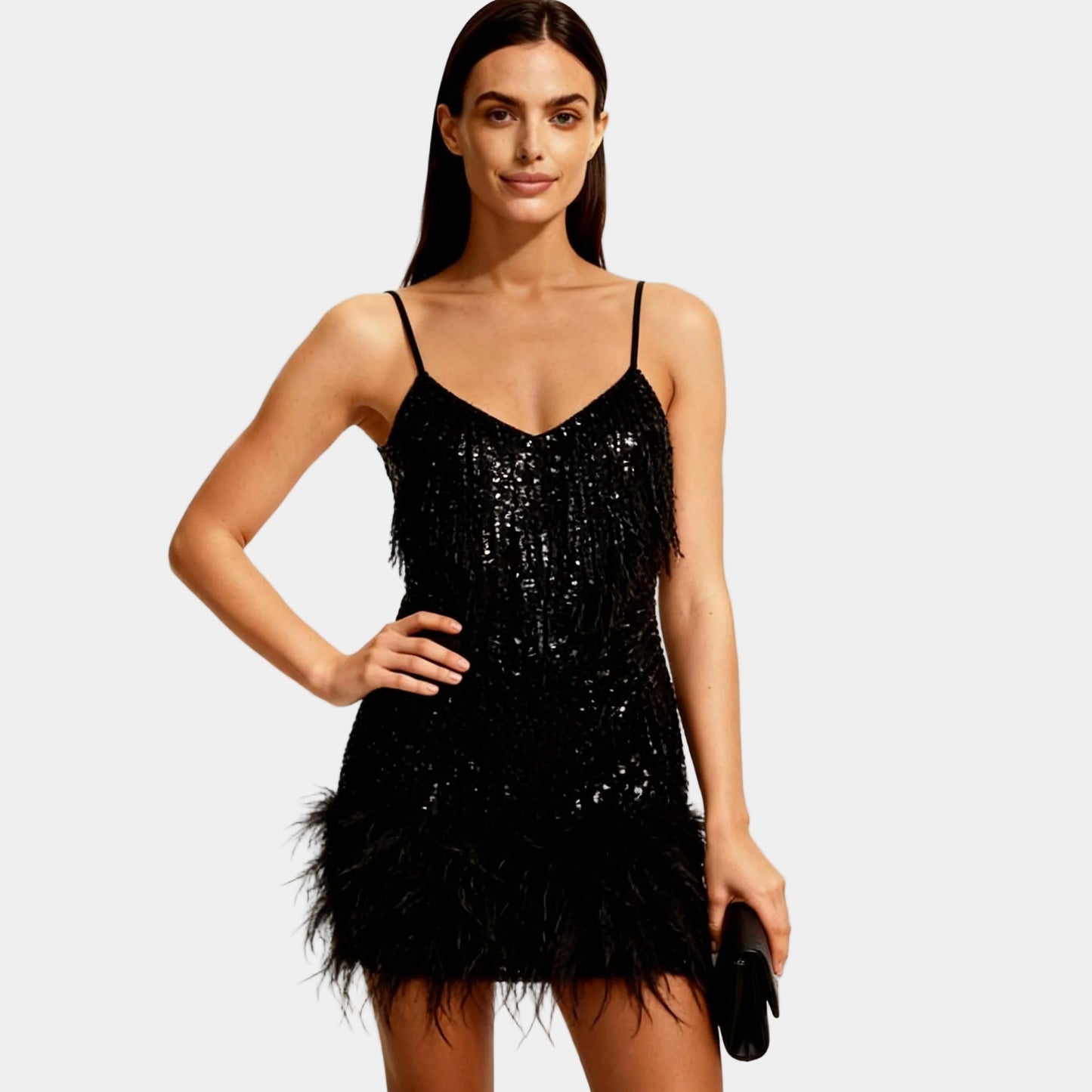 Luxurious Sequin Feather Mini Dress