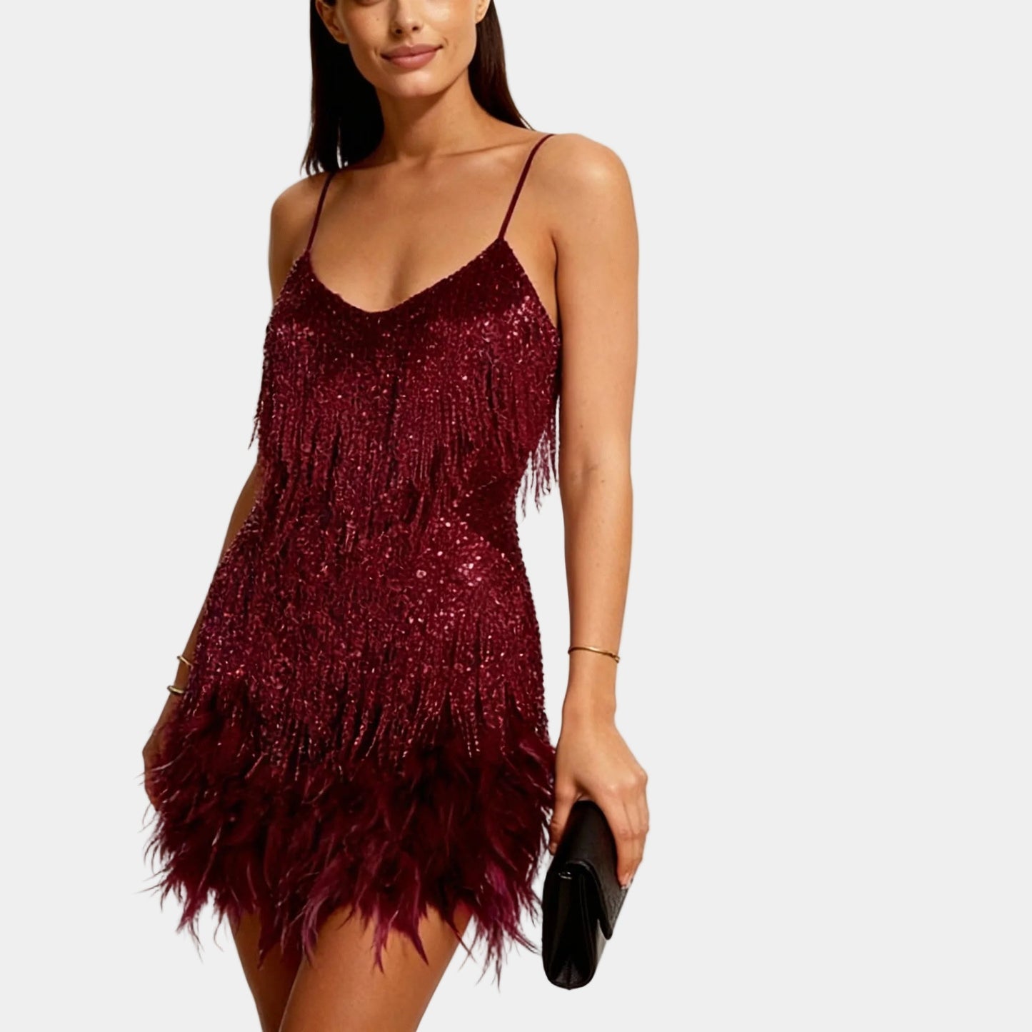 Luxurious Sequin Feather Mini Dress