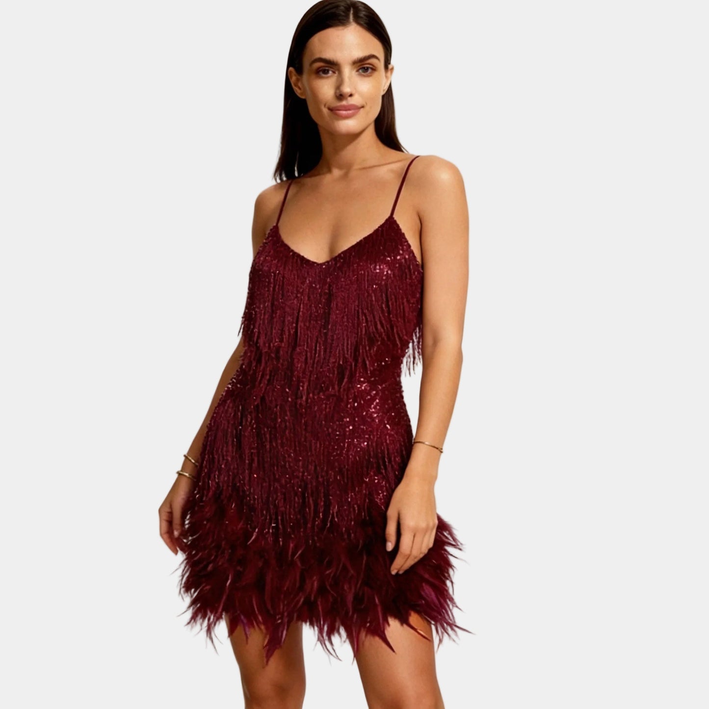 Luxurious Sequin Feather Mini Dress