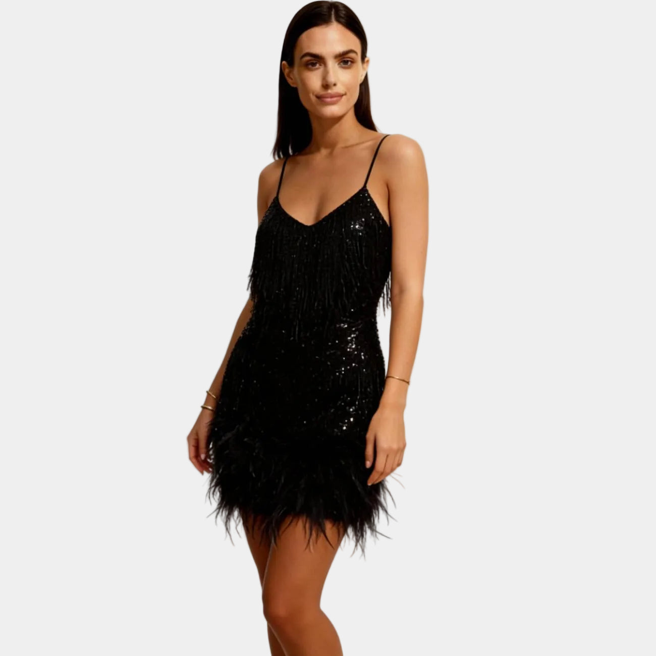 Luxurious Sequin Feather Mini Dress