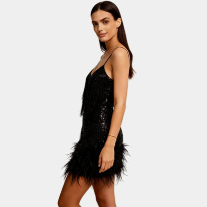 Luxurious Sequin Feather Mini Dress