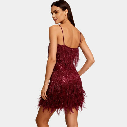 Luxurious Sequin Feather Mini Dress