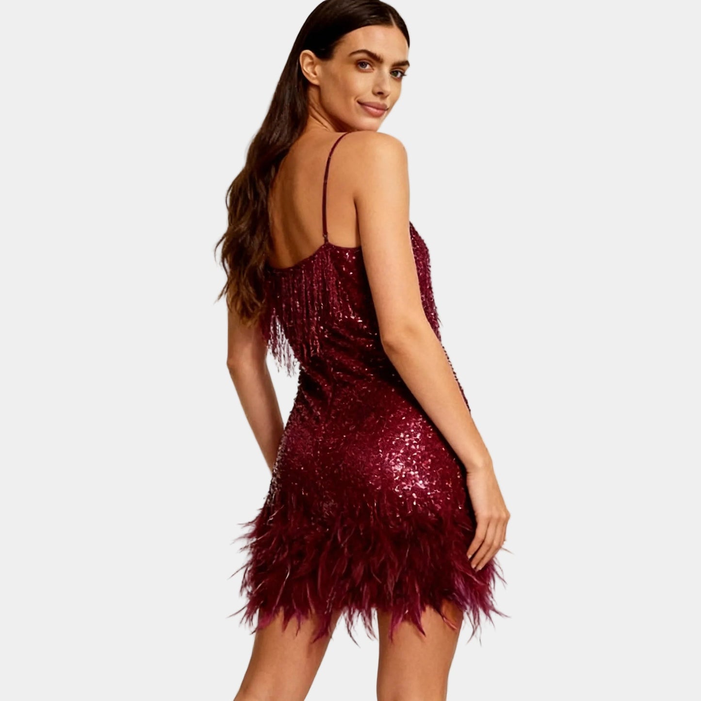 Luxurious Sequin Feather Mini Dress