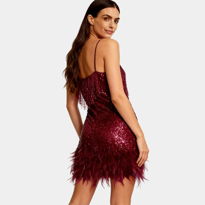 Luxurious Sequin Feather Mini Dress