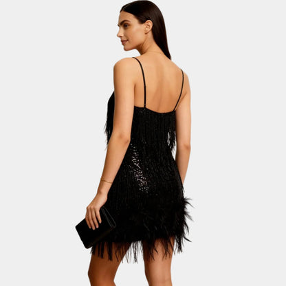 Luxurious Sequin Feather Mini Dress