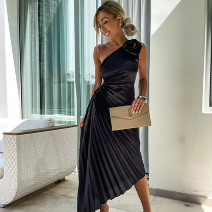Chic Pleated One Shoulder Dress