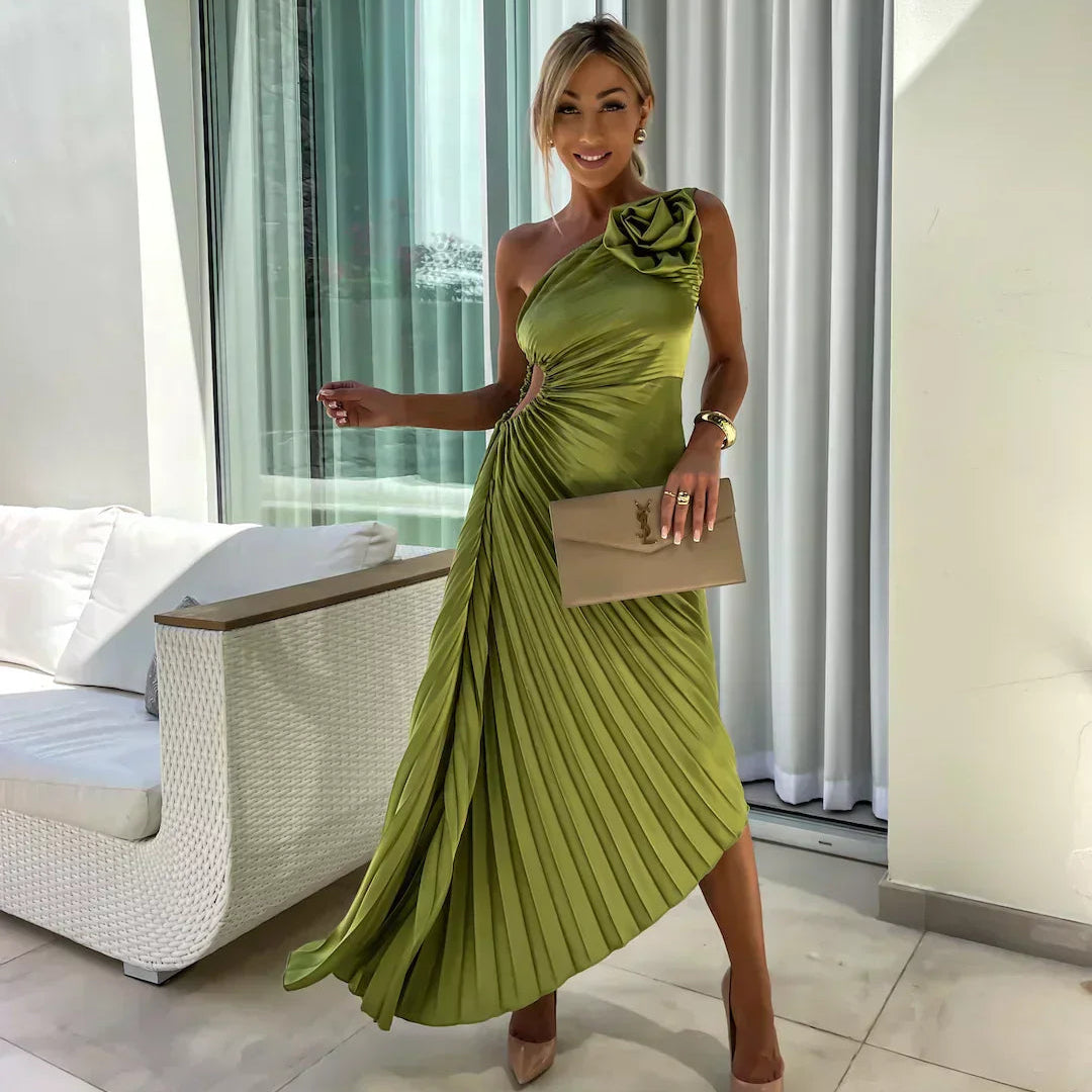 Chic Pleated One Shoulder Dress