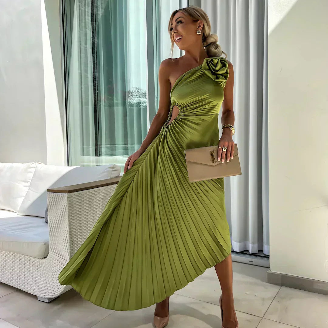 Chic Pleated One Shoulder Dress