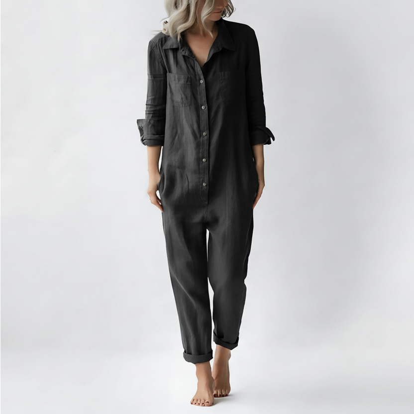Buttoned Linen Jumpsuit