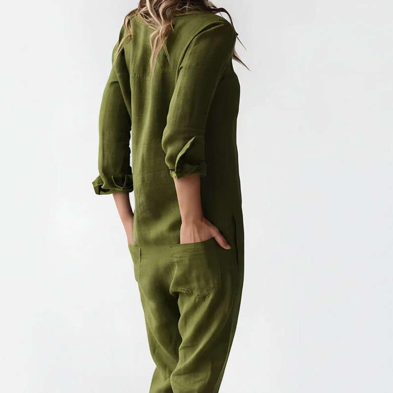 Buttoned Linen Jumpsuit