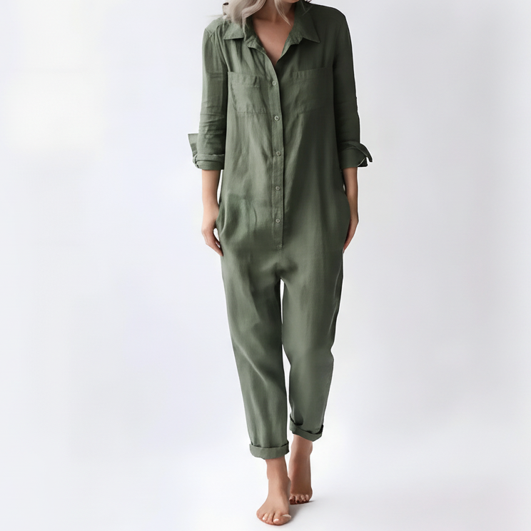 Buttoned Linen Jumpsuit