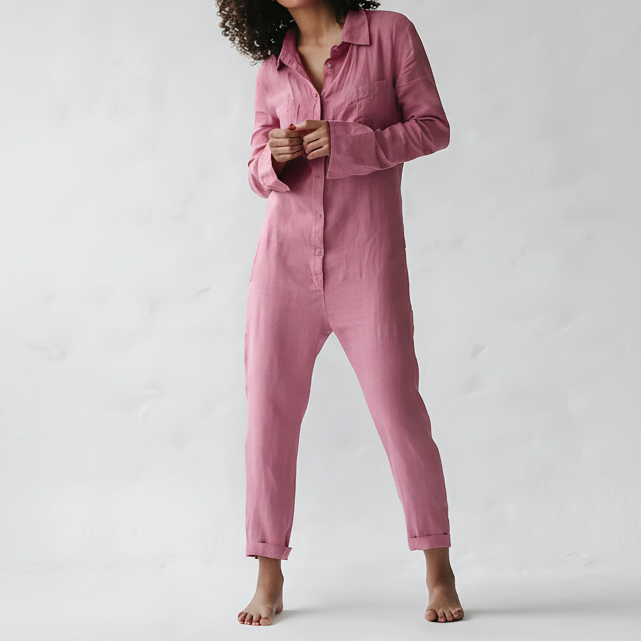 Buttoned Linen Jumpsuit